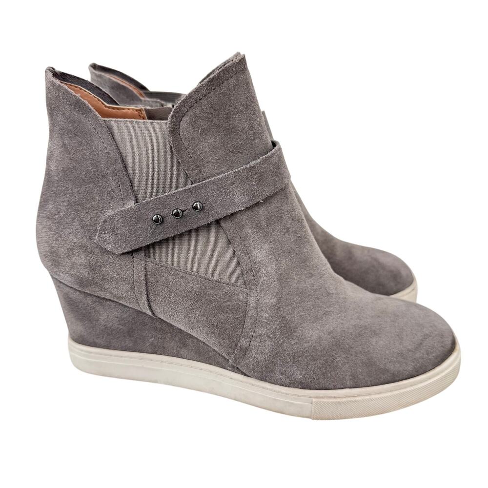 Linea Paolo boots women's 7 ankle wedge side zip gray suede leather